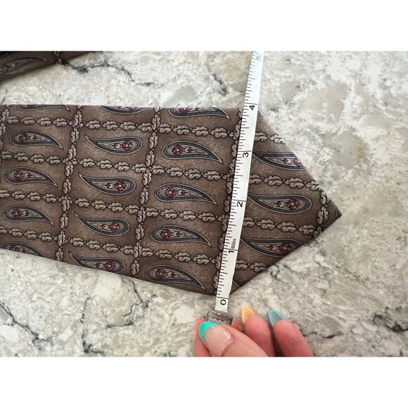 Zylos George Machado 100% Italian Silk Neck Tie Taupe Blue JL - Picture 7 of 8